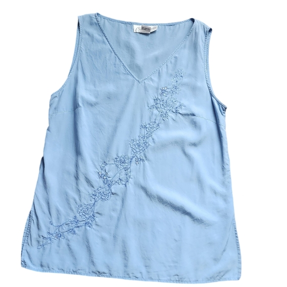 Vintage Diane‎ Von Furstenberg Silk Assets Women's Size 8 Blue Silk Tank Top - Picture 1 of 6